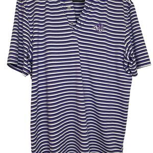 ACU Southern Tide Purple and White Striped Polo Shirt Size M